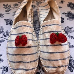 Soludos Striped Espadrilles with Beaded Strawberries